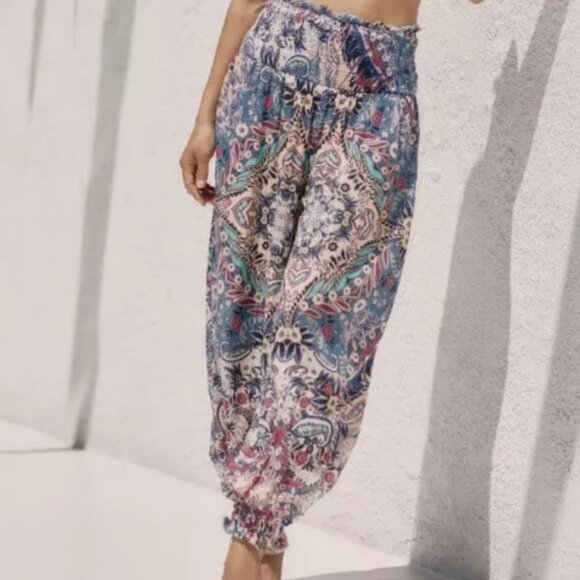 NWT By Anthropologie Bright Print Smocked Cotton Gauze Pants in Women's X-Large - Picture 10 of 15